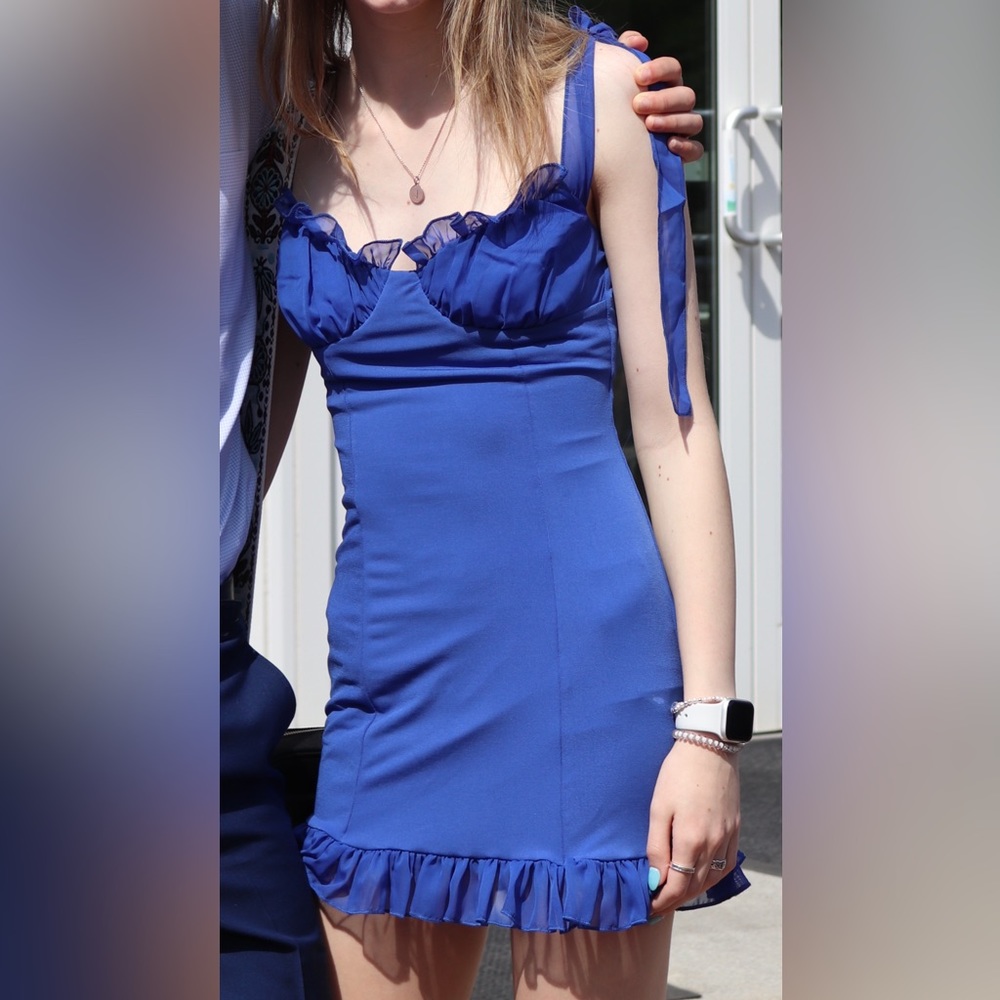 LUCY IN THE SKY Carrie Ruffle Dress in Royal Blue - XS
